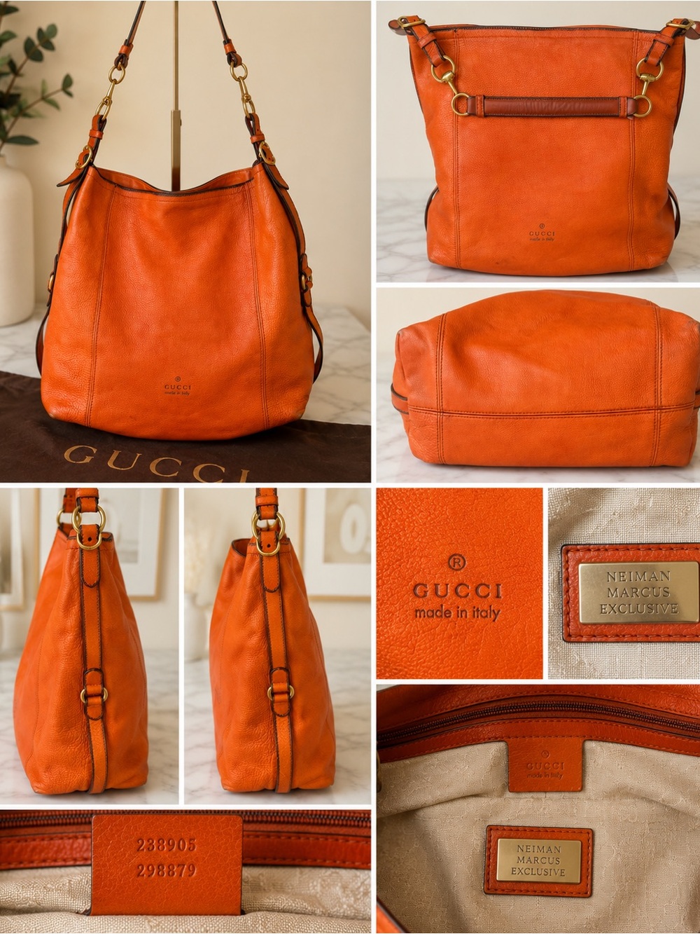 Vintage Gucci Pebbled Leather Hobo Tote Made in Italy – Burnt Orange/Paprika